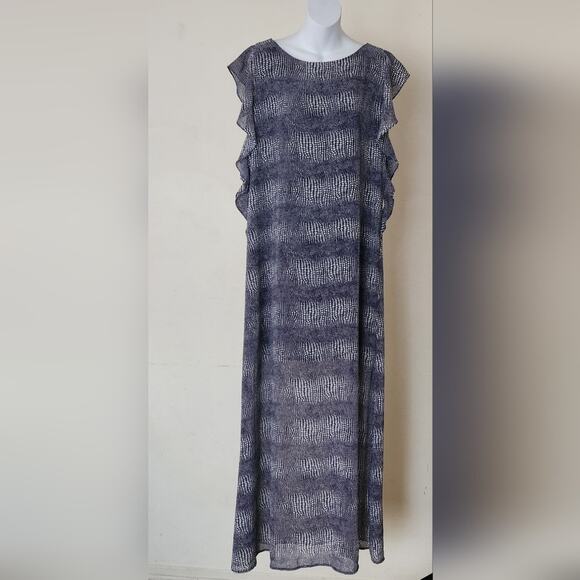 MICHAEL MICHAEL KORS Blue Zephyr Reptile Print Maxi Dress Size L - Picture 6 of 13